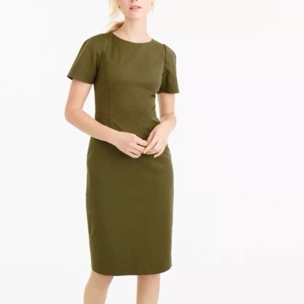 Business J. CREW Gathered Sleeve Stretch Cotton Dress